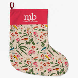 Botanisches Monogramm von handgezogenen Blütenbien Großer Weihnachtsstrumpf