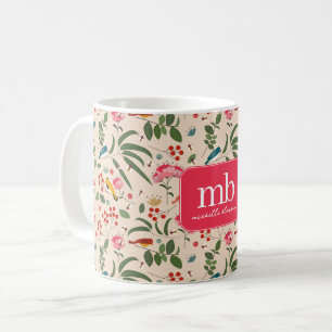 Botanisches Monogramm von handgezogenen Blütenbien Kaffeetasse