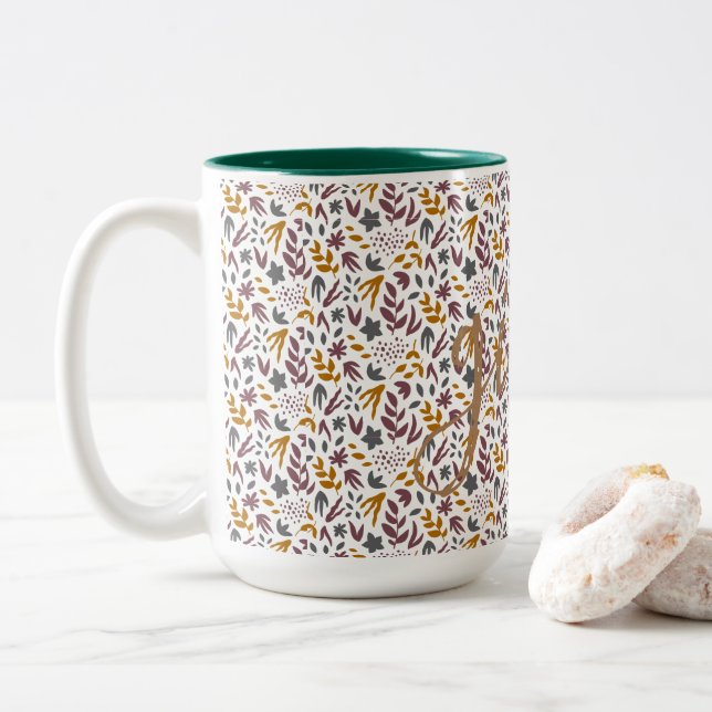 Botanisches Muster anpassen Zweifarbige Tasse (Mit Donut)