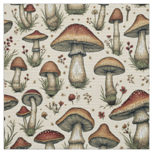 Botanisches Muster der Pilze in Braun und Beige Stoff