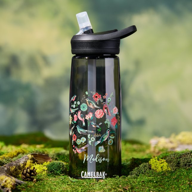 Botanisches Muster für niedliche Blütenvögel Trinkflasche (Außenbereich)