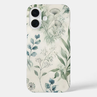 Botanisches Muster für sanfte Wasserfarbe iPhone 16 Hülle