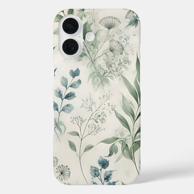 Botanisches Muster für sanfte Wasserfarbe iPhone 16 Hülle (Rückseite)