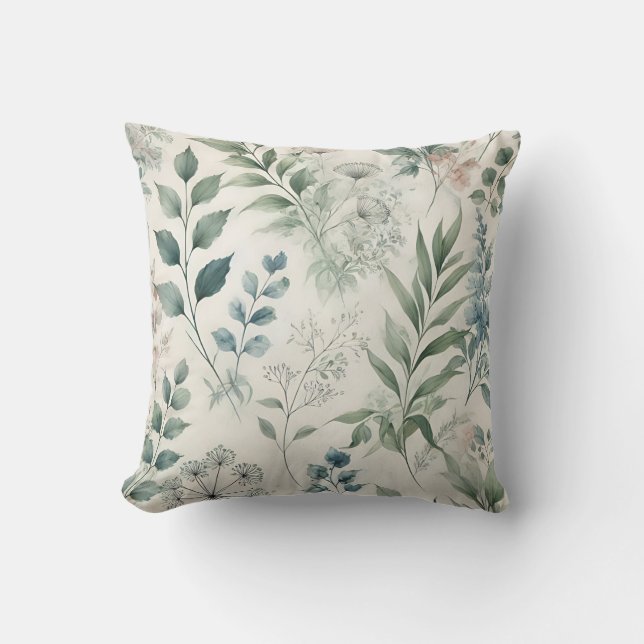 Botanisches Muster für sanfte Wasserfarbe Kissen (Vorderseite)