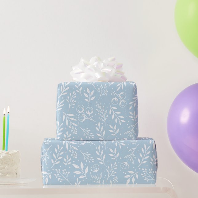 Botanisches Muster hellblaue Papierrolle Geschenkpapier (Partygeschenke)