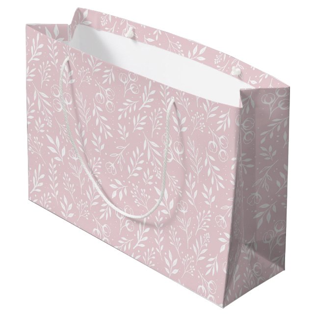 Botanisches Muster hellrosa - große Geschenktasche Geschenktüte (Rückseite Schrägansicht)