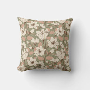 Botanisches Muster in grüner Beige Lilienflora Kissen