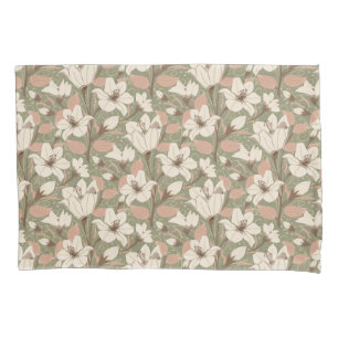 Botanisches Muster in grüner Beige Lilienflora Kissenbezug