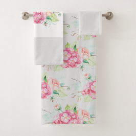 Botanisches Muster in Pink Hydrangea auf leicht gr Badhandtuch Set