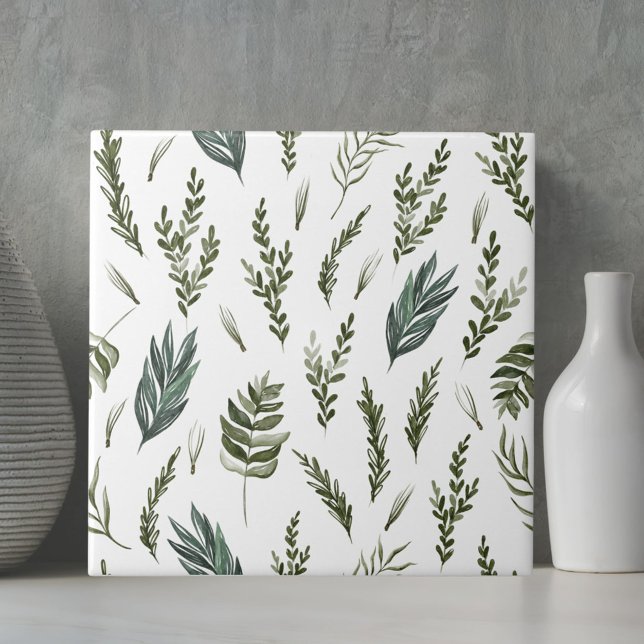 Botanisches Muster mit grünen Blättern Fliese (Close up)