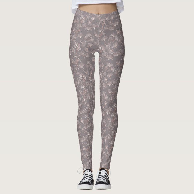 Botanisches Muster mit rosa Ginkoblatt Leggings (Vorderseite)