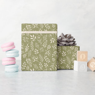 Botanisches Muster Olive Green - Wrapping Paper Ro Geschenkpapier