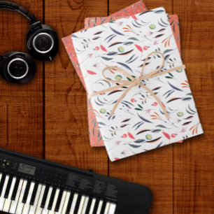 Botanisches Muster weiß orange Geschenkpapier Set