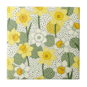 Botanisches Narzissen-Blumen-Geometrisches Muster Fliese