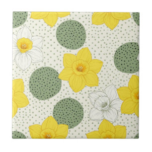 Botanisches Narzissen-Blumen-Geometrisches Muster Fliese