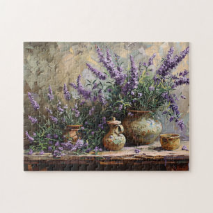 Botanisches Ölgemälde aus gegossenem Lavendel