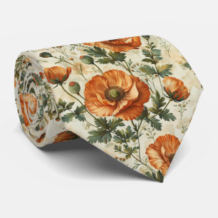 Botanisches Orange Poppies-Muster Krawatte