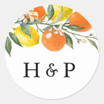 Botanisches Orange- und Lemon-Hochzeitsmonogramm