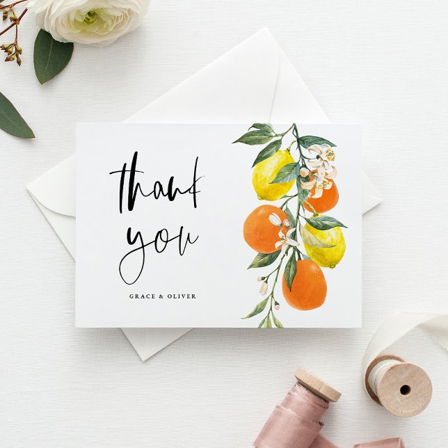 Botanisches Orange und Lemon Wedding Vielen Dank Postkarte (Botanical Orange and Lemon Wedding Thank You Postcard)
