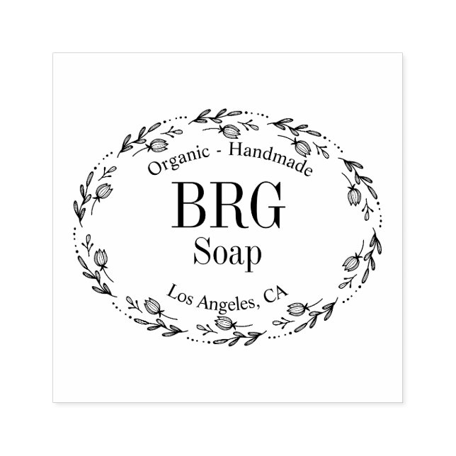 Botanisches Oval | Mit Monogramm Bio handgemachte  Gummistempel (Prägung)