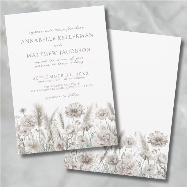 Botanisches Pampas Floral Boho Hochzeit Einladung (Elegant Botanical Pampas Floral Boho Wedding Invitation)