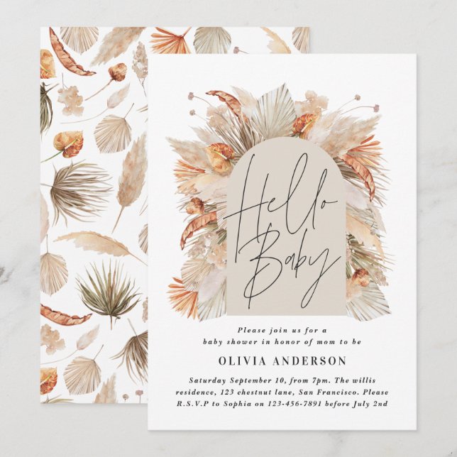 Botanisches Pampasgras Moderne rustikale Terracott Einladung (Vorne/Hinten)