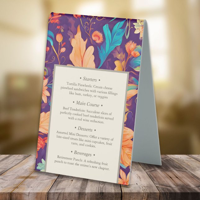 Botanisches Party für die Bewahrung der sonnigen B Tischaufsteller (Sunny Botanical Festive Floral Retirement Party Table Tent Sign)