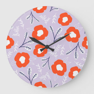Botanisches Pastellrosa: Blumenmuster Große Wanduhr