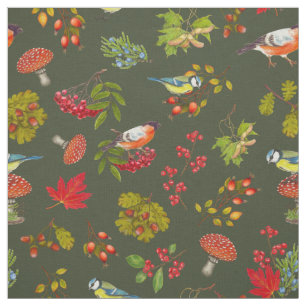 Botanisches Pflanzen-und Vogel-Muster-Gewebe Stoff