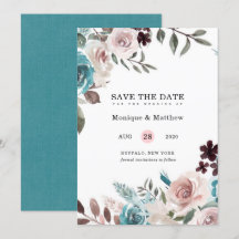 Botanisches Pink Aquamarin Pum Peony Save the Date