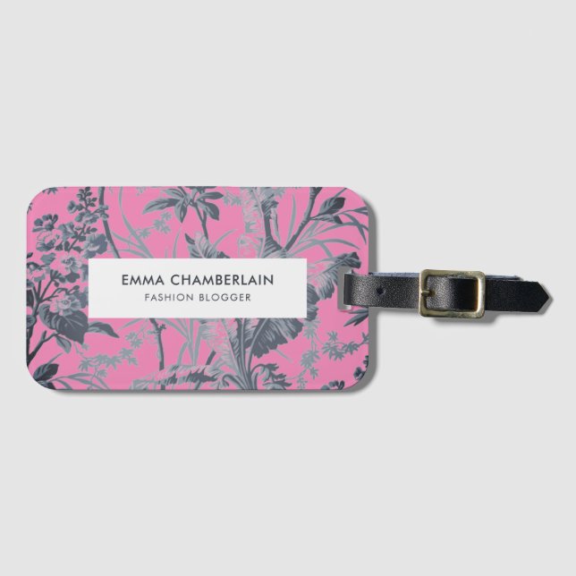 Botanisches Pink Chinoiserie Custom Gepäckstück Gepäckanhänger (Vorderseite (Horizontal))