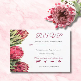 Botanisches Pink Proteas Bouquet Wedding R RSVP Karte