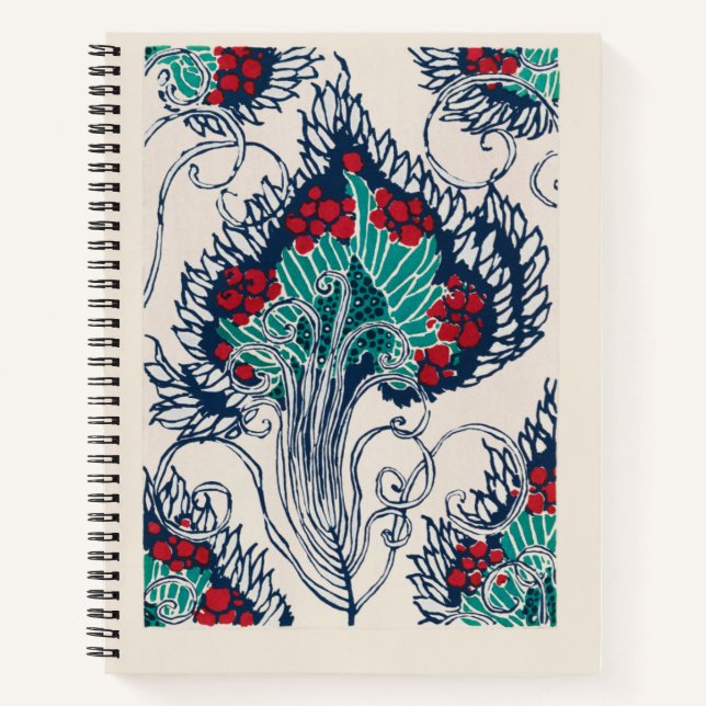 Botanisches Pochoir-Muster im Jugendstil Notizbuch (Vorderseite)