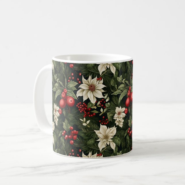 Botanisches Poinsettia Weihnachtsmuster Kaffeetasse (Vorderseite Links)