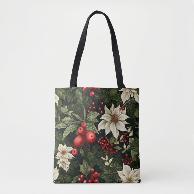 Botanisches Poinsettia Weihnachtsmuster Tasche (Vorderseite)