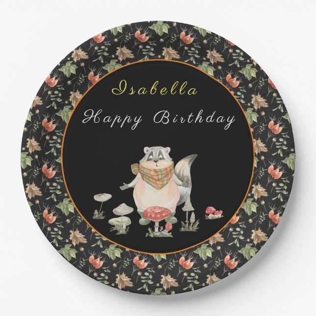 Botanisches Raccoon Anpassen von Text und Farbe Pappteller (Vorderseite)