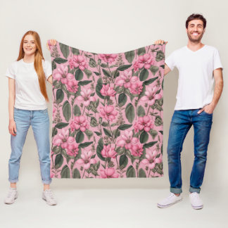 Botanisches rosa Blumenmuster Fleecedecke