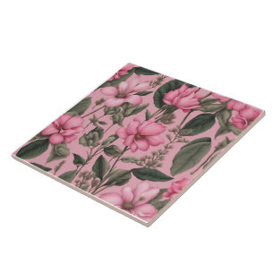 Botanisches rosa Blumenmuster Fliese