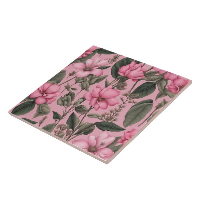 Botanisches rosa Blumenmuster Fliese (Seite)