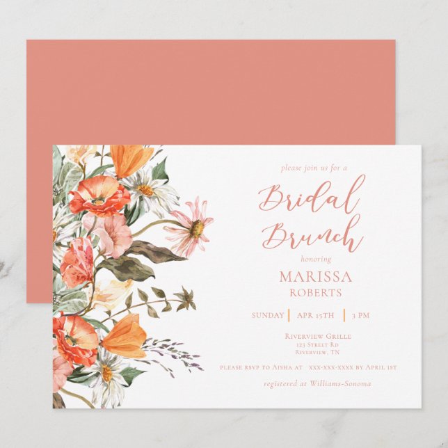Botanisches Rosa Brunch Bridal Dusche Einladung (Vorne/Hinten)