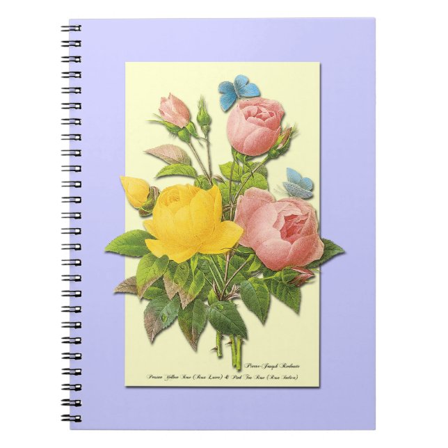 Botanisches Rosa-Gelb-Rosen-Notebook Notizblock (Vorderseite)