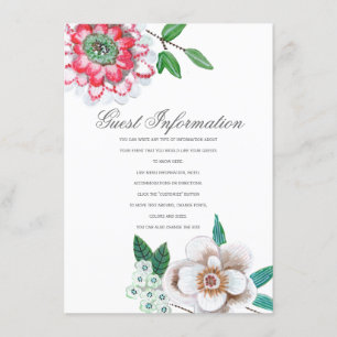 Botanisches rosa grünes Blumengast-Informationskar Begleitkarte
