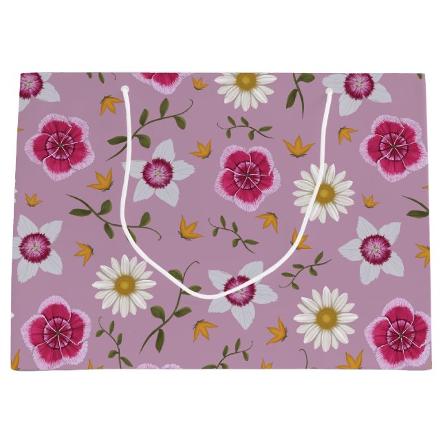 Botanisches Rosa Moderne Wildblume Große Geschenktüte (Vorderseite)