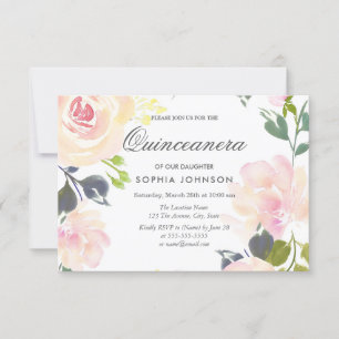 Botanisches Rosa Quinceanera Einladung
