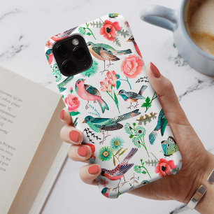 Botanisches Rosa Rot und Grün Blumen Vögel Muster Case-Mate iPhone Hülle