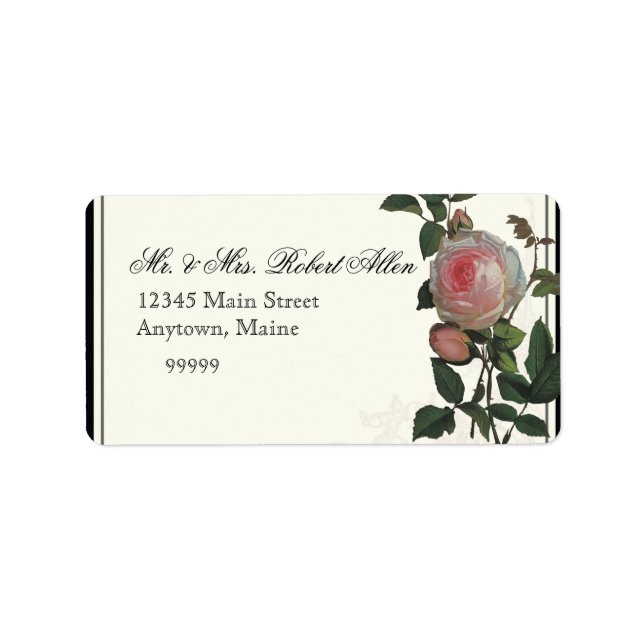 Botanisches Rosa, Schwarz - Rücksendeadressen-Aufk Adressaufkleber (Vorne)