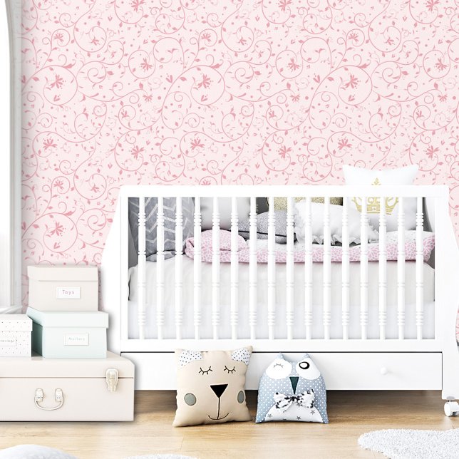 Botanisches rosa Swirl florales Muster Modernes Mä Tapete (Botanical Pink Swirl Floral Pattern Modern Girl Wallpaper)