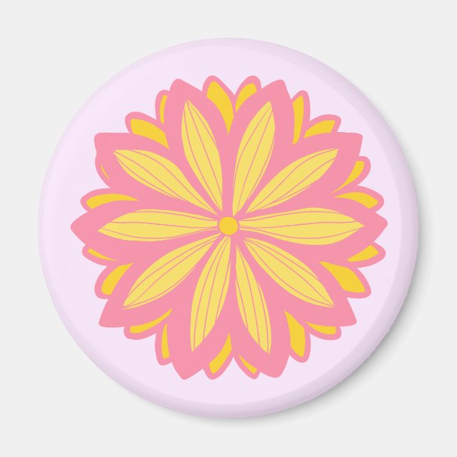 Botanisches Rosa und Gelbe Blume Magnet (Vorne)