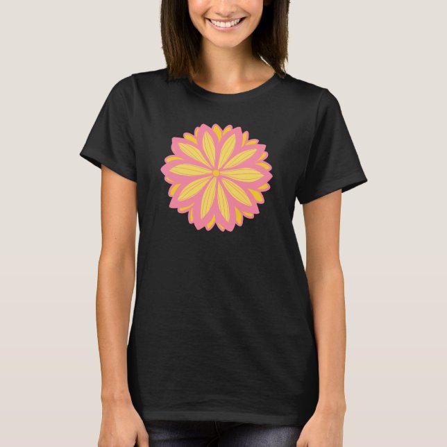 Botanisches Rosa und Gelbe Blume T-Shirt (Vorderseite)