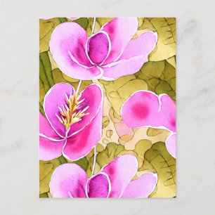 Botanisches Rosa und goldene Blume Postkarte